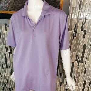 Peter Millar Summer Comfort Mens L Purple Striped Short Sleeve Polo Shirt 0444 C